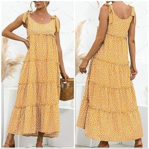 Yellow Polka Dot Tie- Strap Maxi Dress Size Medium